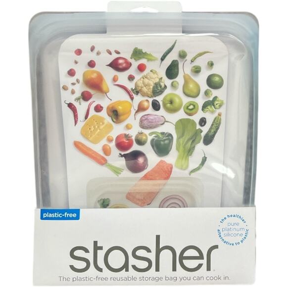 2-Piece Set STASHER Aqua/Clear Reusable Food Storage Bags, 8.5"x"10.25x"1.5" - Picture 5 of 10